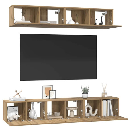 vidaXL TV-kast set met plank Wandgemonteerd met opslag met de deur 5 pcs artisanaal eikenkleurig afbeelding3 - 1