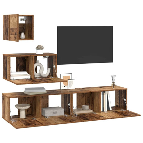 vidaXL Tv-meubelset 4 pcs Oud hout 80 x 30 x 30 cm Bewerkt hout afbeelding3 - 1
