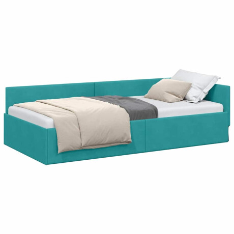 vidaXL Hoekbedframe Turquoise 90 x 190 cm Fluweel en Engineered hout afbeelding3 - 1