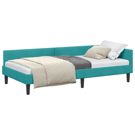 vidaXL Hoekbedframe Turquoise 100 x 200 cm Velvet en Engineered hout afbeelding3 - 1