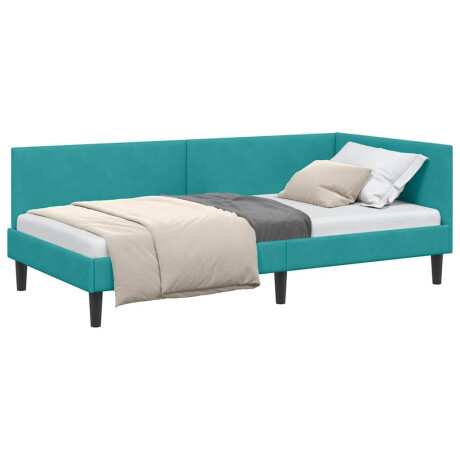 vidaXL Hoekbedframe Turquoise 90 x 190 cm Fluweel en Engineered hout afbeelding3 - 1