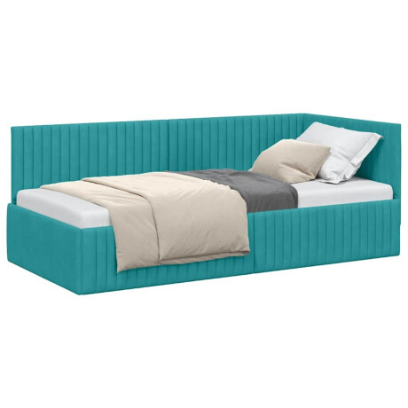 vidaXL Hoekbedframe met hoofdeinde Turquoise 90 x 190 cm Fluweel afbeelding3 - 1