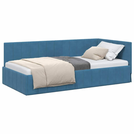 vidaXL Hoekbedframe met hoofdeinde Blauw 90 x 200 cm Fluweel afbeelding3 - 1