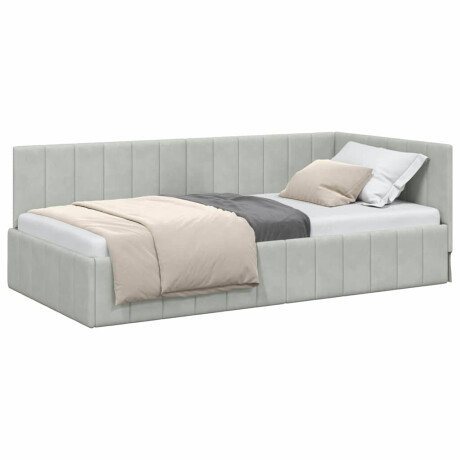 vidaXL Hoekbedframe met hoofdeinde Lichtgrijs 90 x 200 cm Fluweel afbeelding3 - 1