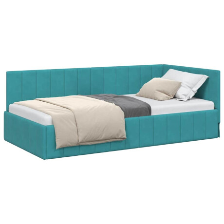 vidaXL Hoekbedframe met hoofdeinde Turquoise 100 x 200 cm Fluweel afbeelding3 - 1