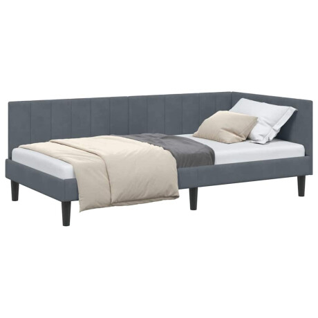 vidaXL Hoekbedframe met hoofdeinde Donkergrijs 90 cm x 190 cm Fluweel afbeelding3 - 1