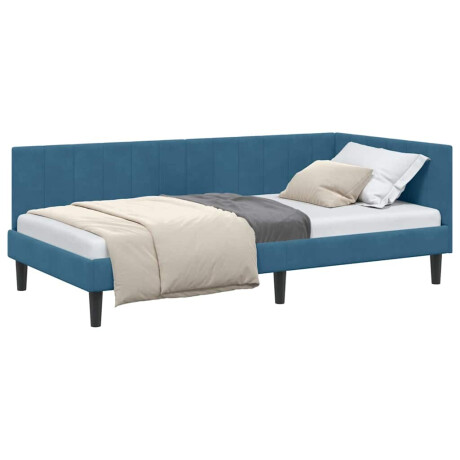 vidaXL Hoekbedframe met hoofdeinde Blauw 100 cm x 200 cm Fluweel afbeelding3 - 1