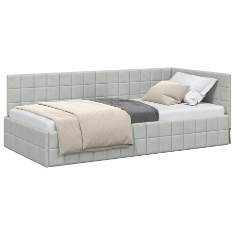 vidaXL Hoekbedframe met hoofdeinde Lichtgrijs 90 cm x 190 cm Fluweel afbeelding3 - 1