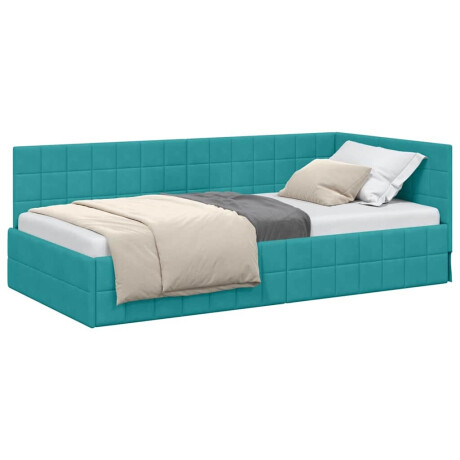 vidaXL Hoekbedframe met hoofdeinde Turquoise 100 x 200 cm Fluweel afbeelding3 - 1