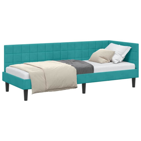 vidaXL Hoekbedframe met hoofdeinde Turquoise 80 x 200 cm Fluweel afbeelding3 - 1