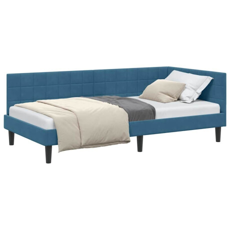 vidaXL Hoekbedframe met hoofdeinde Blauw 90 x 200 cm Fluweel afbeelding3 - 1