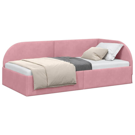 vidaXL Hoekbedframe met hoofdeinde Roze 90 cm x 190 cm Stof afbeelding3 - 1