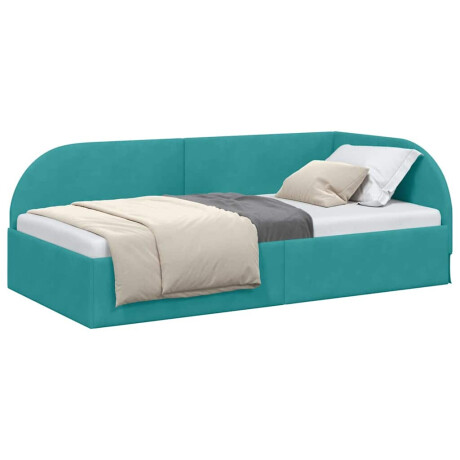 vidaXL Hoekbedframe met hoofdeinde Turquoise 90 cm x 200 cm Fluweel afbeelding3 - 1
