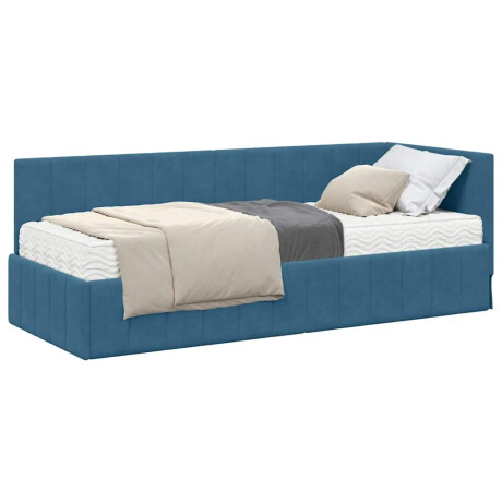 vidaXL Hoekbedframe met matras Blauw 80 x 200 cm Fluweel afbeelding3 - 1