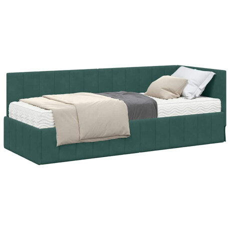 vidaXL Hoekbedframe met matras Donkergroen 80 x 200 cm Fluweel afbeelding3 - 1