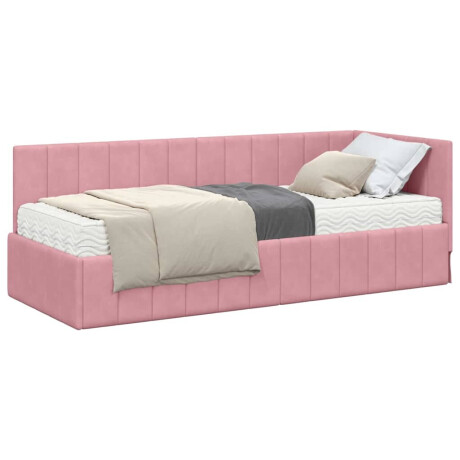 vidaXL Hoekbedframe met matras met hoofdeinde Roze 80 x 200 cm Fluweel afbeelding3 - 1