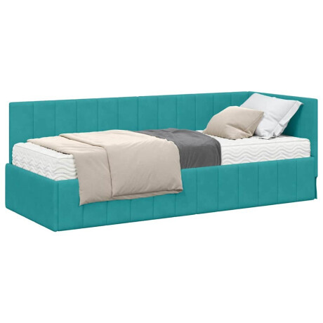 vidaXL Hoekbedframe met matras Turquoise 80 x 200 cm Fluweel afbeelding3 - 1