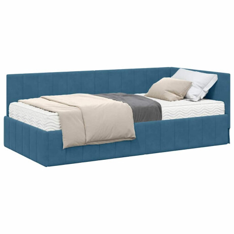 vidaXL Hoekbedframe met matras Blauw 90 x 200 cm Fluweel afbeelding3 - 1