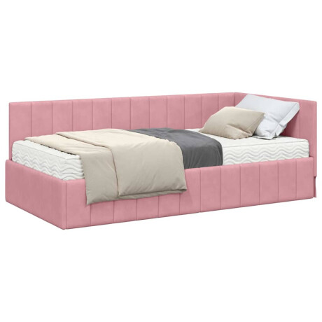 vidaXL Hoekbedframe met matras met hoofdeinde Roze 90 x 200 cm Fluweel afbeelding3 - 1