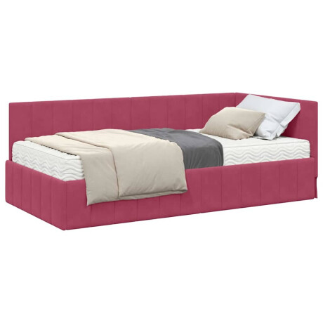 vidaXL Hoekbedframe met matras Wijnrood 90 x 200 cm Fluweel afbeelding3 - 1