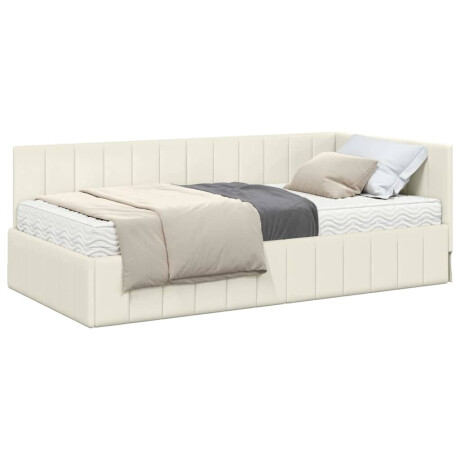 vidaXL Hoekbedframe met matras Crème 90 x 200 cm Fluweel afbeelding3 - 1