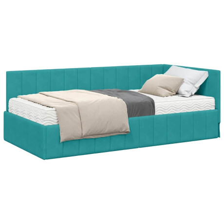 vidaXL Hoekbedframe met matras Turquoise 100 x 200 cm Fluweel afbeelding3 - 1