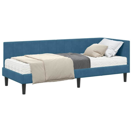 vidaXL Hoekbedframe met matras Blauw 80 x 200 cm Fluweel afbeelding3 - 1