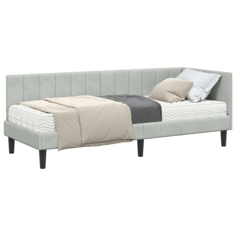 vidaXL Hoekbedframe met matras Lichtgrijs 80 x 200 cm Fluweel afbeelding3 - 1