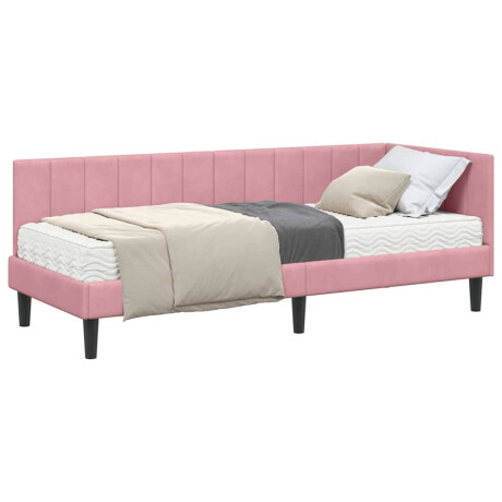 vidaXL Hoekbedframe met matras met hoofdeinde Roze 80 x 200 cm Fluweel afbeelding3 - 1