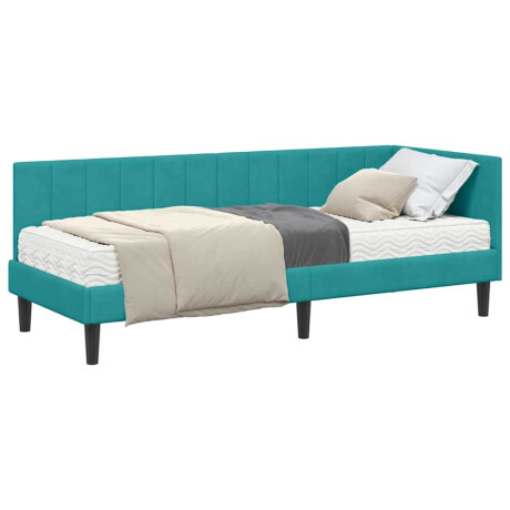 vidaXL Hoekbedframe met matras Turquoise 80 x 200 cm Fluweel afbeelding3 - 1