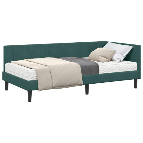 vidaXL Hoekbedframe met matras Donkergroen 90 x 190 cm Fluweel afbeelding3 - 1