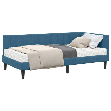 vidaXL Hoekbedframe met matras Blauw 90 x 200 cm Fluweel afbeelding3 - 1