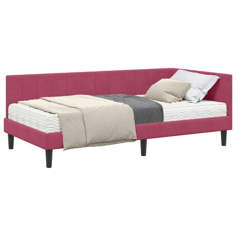 vidaXL Hoekbedframe met matras Wijnrood 90 x 200 cm Fluweel afbeelding3 - 1
