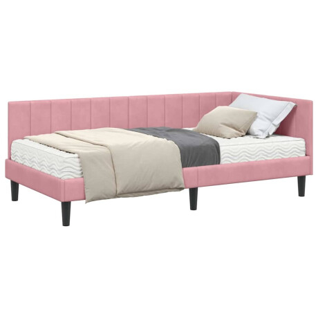 vidaXL Hoekbedframe met matras Roze 100 x 200 cm Fluweel afbeelding3 - 1