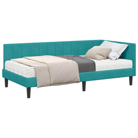 vidaXL Hoekbedframe met matras Turquoise 100 x 200 cm Fluweel afbeelding3 - 1