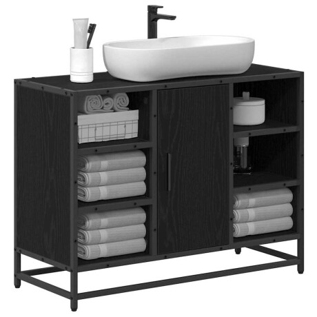 vidaXL Badkamerkast met plank Zwart Eiken 80 x 33 x 60 cm Bewerkt hout afbeelding3 - 1