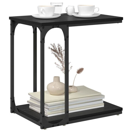 vidaXL Bijzettafel met plank Zwart eiken 50 x 35 x 52 cm Bewerkt hout afbeelding3 - 1