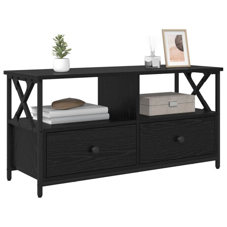 vidaXL TV-kast Zwart Eiken 90 x 33 x 45 cm Engineered hout en staal afbeelding3 - 1