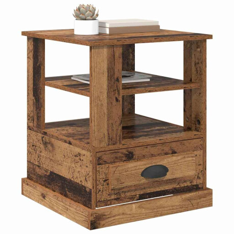 vidaXL Nachtkastje met lade Oudhout 50 x 50 x 60 cm Bewerkt hout afbeelding3 - 1