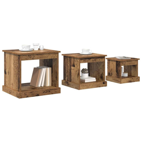 vidaXL Salontafel 3 pcs Oud Hout Bewerkt hout afbeelding3 - 1
