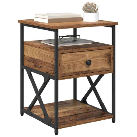 vidaXL Nachtkastje met lade Oudhout 40 x 42 x 55 cm Bewerkt hout afbeelding3 - 1