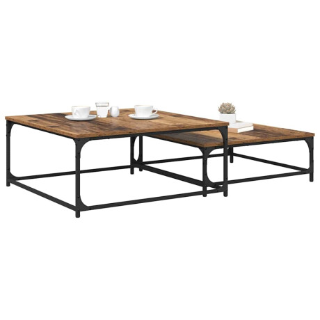 vidaXL Salontafel 2 pcs Oud Hout Bewerkt hout afbeelding3 - 1