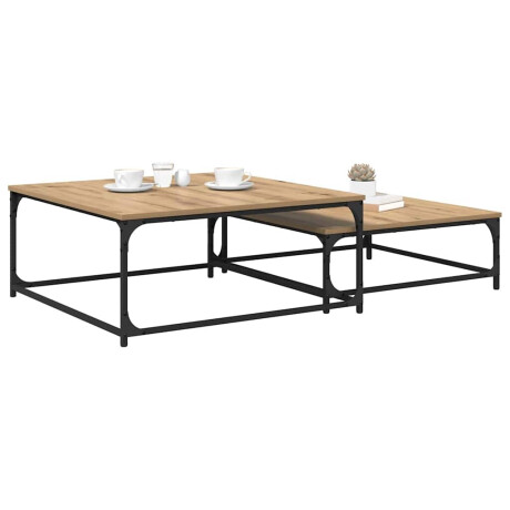 vidaXL Salontafel 2 pcs Artisan Eiken Bewerkt hout afbeelding3 - 1