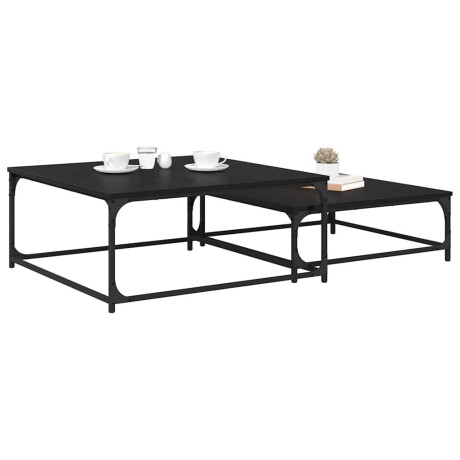 vidaXL Salontafel 2 pcs Zwart Eiken Bewerkt hout afbeelding3 - 1