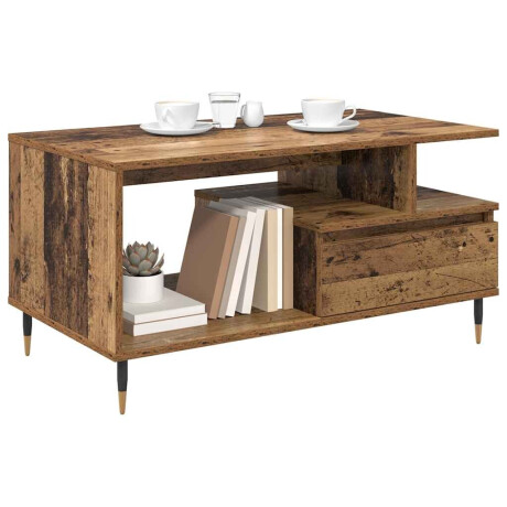vidaXL Salontafel met lade Oudhout 90 x 49 x 45 cm Bewerkt hout afbeelding3 - 1