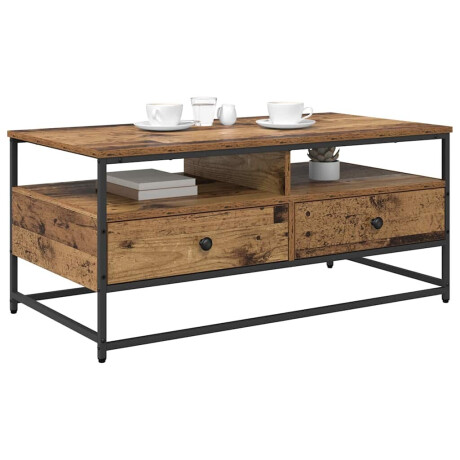 vidaXL Salontafel met lade Oud hout 100 x 51 x 45 cm Bewerkt hout afbeelding3 - 1
