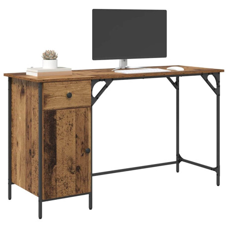 vidaXL Computerbureau met lade Oud Hout 131 x 48 x 75 cm Bewerkt hout afbeelding3 - 1