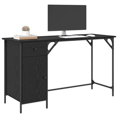 vidaXL Computerbureau Zwart Eiken 131 x 48 x 75 cm Bewerkt hout afbeelding3 - 1