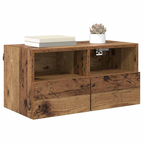 vidaXL TV Wandkasten 2 pcs Oud Hout 60 x 30 x 30 cm Bewerkt hout afbeelding3 - 1
