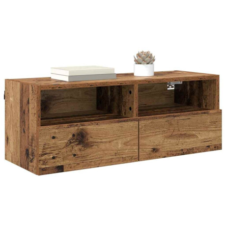 vidaXL TV Wandkasten 2 pcs Oud Hout 80 x 30 x 30 cm Bewerkt hout afbeelding3 - 1